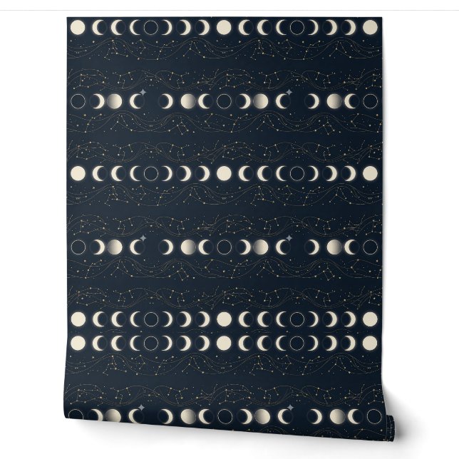 Minimalist Lunar Phases Pattern with Stars and Nig Wallpaper (Unrolling)
