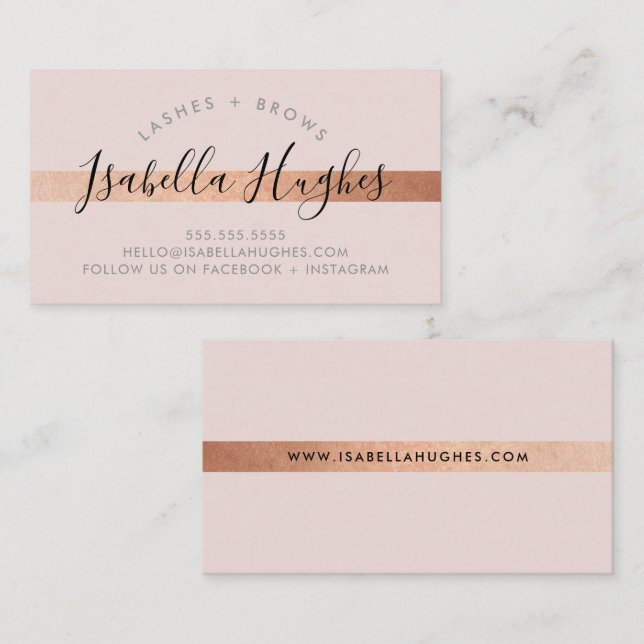MINIMALIST luxe faux rose gold stripe blush pink Business Card (Front/Back)