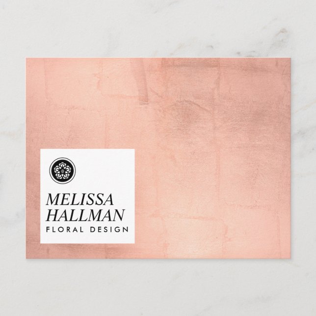 Minimalist Luxe Floral Logo Rose Gold Postcard (Front)