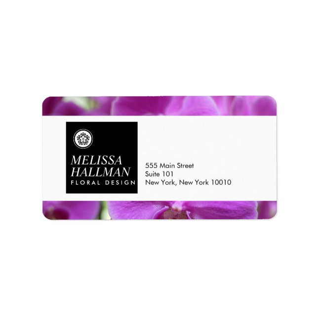 Minimalist Luxe Floral Logo with Purple Orchids Label (Front)