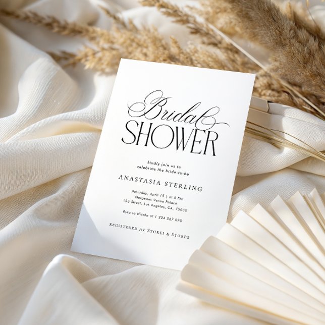 Minimalist Luxe Script Black & White Bridal Shower Invitation (Creator Uploaded)