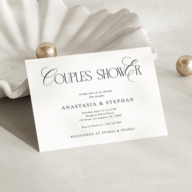 Minimalist Luxe Script Black White Couples Shower Invitation (Creator Uploaded)