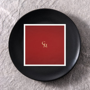 Minimalist Luxurious Red & Gold Monogram Wedding Napkin