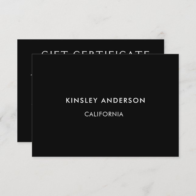 Minimalist Luxury Black Gift Certificate (Front/Back)