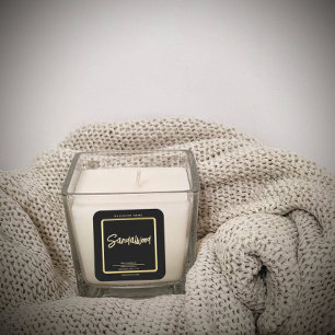 Minimalist luxury black gold script candle    square sticker