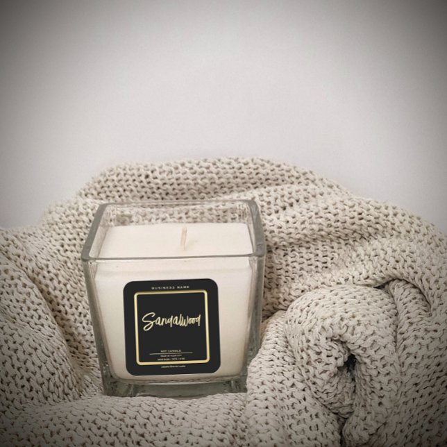 Minimalist luxury black gold script candle    square sticker (Creator Uploaded)
