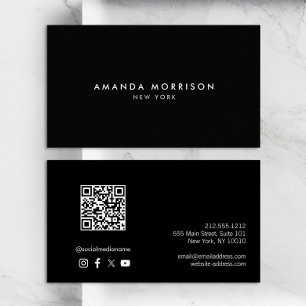 Minimalist Luxury Black QR Code Social Media Business Card