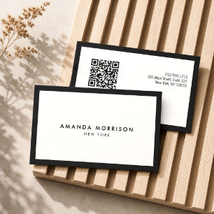 Minimalist Luxury Black/White QR Code Social Media Business Card