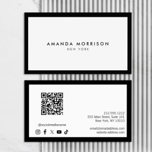 Minimalist Luxury Black/White QR Code Social Media Business Card