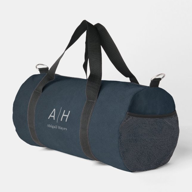 Minimalist Luxury Blue Suede Print Monogram Duffle Bag (Right Corner)