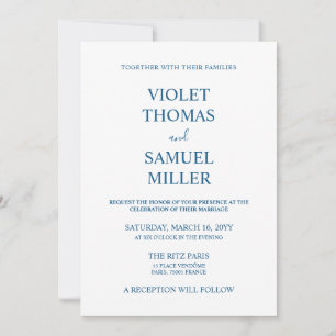 Minimalist Luxury Blue Wedding Invitation