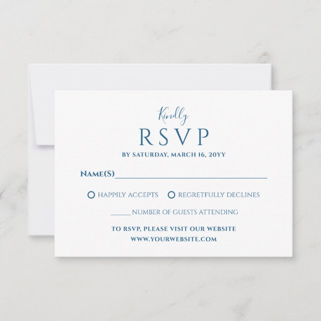 Minimalist Luxury Blue Wedding  RSVP Card (Front)