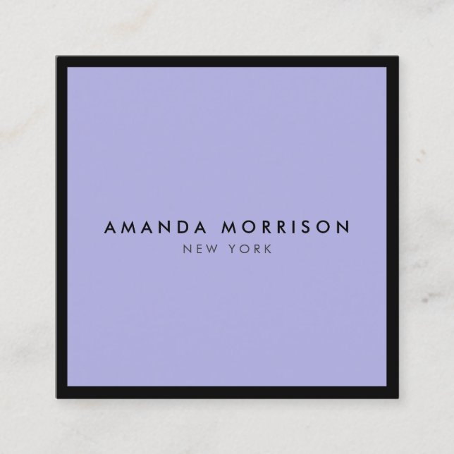 Minimalist Luxury Boutique Black/Periwinkle Square Business Card (Front)