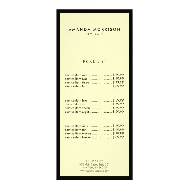 Minimalist Luxury Boutique Black/Yellow Rack Card (Front)