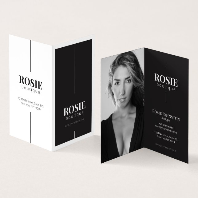 Minimalist Luxury Boutique Hair Salon Black White Business Card (Inside and Outside)