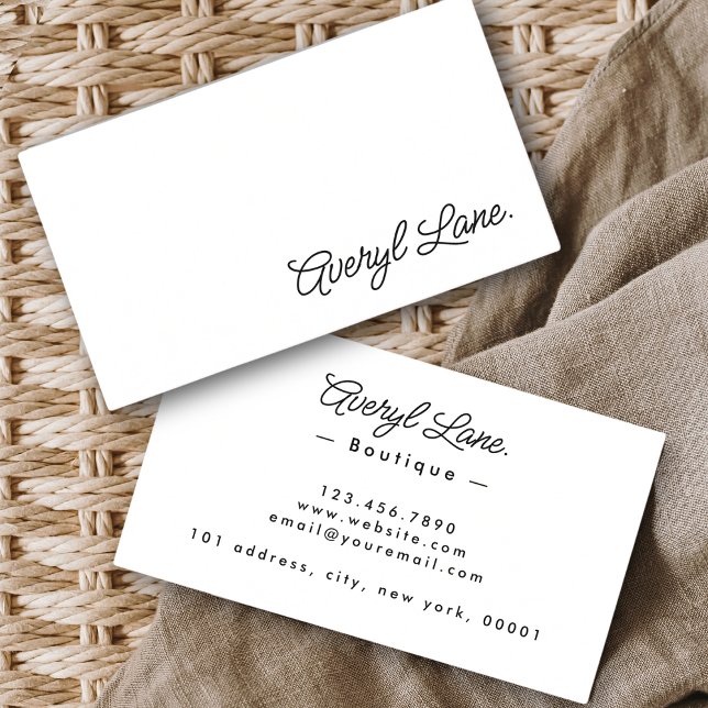 Minimalist Luxury Boutique White Elegant Script Business Card (Creator Uploaded)