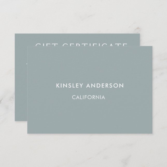 Minimalist Luxury Dusty Blue Gift Certificate (Front/Back)