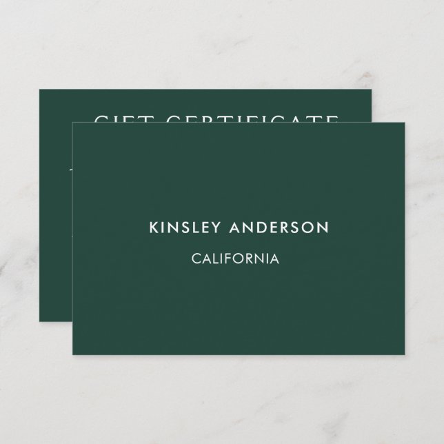 Minimalist Luxury Emerald Green Gift Certificate (Front/Back)