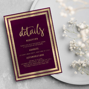 Minimalist luxury gold burgundy wedding Details Invitation