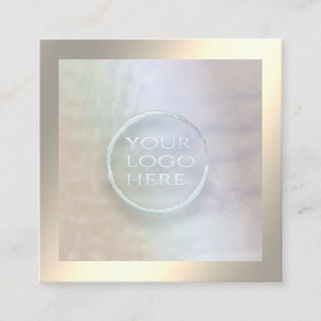 Minimalist luxury gold holographic custom logo squ square business card (Front)