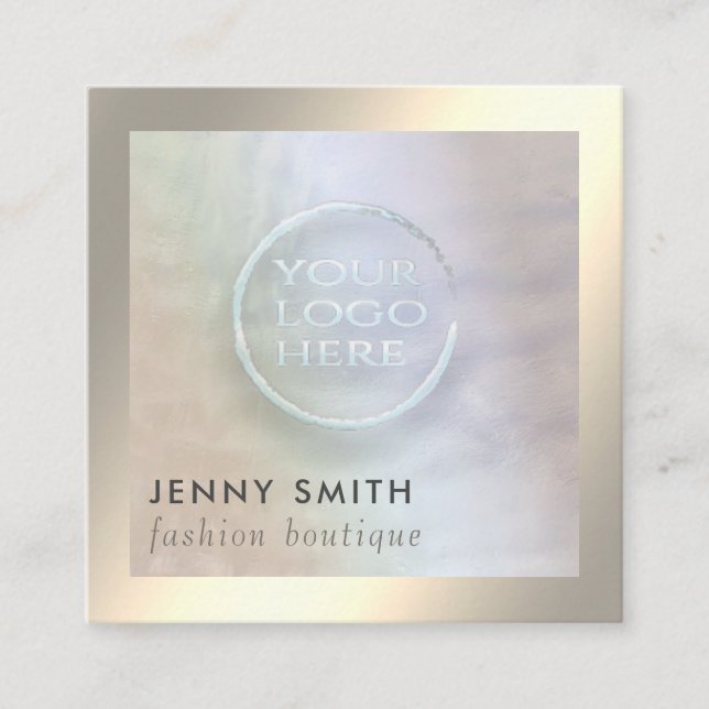 Minimalist luxury gold holographic custom logo square business card (Front)