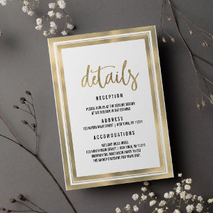 Minimalist luxury gold white wedding Details  Invitation