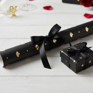 Minimalist Luxury Interlocking Gold Hearts on Blac Wrapping Paper