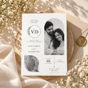 Minimalist Luxury Monogram Arch 2 Photo Wedding Invitation