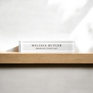 Minimalist Luxury White Desk Name Plate