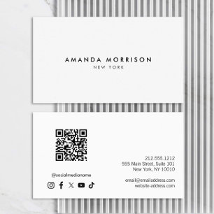Minimalist Luxury White QR Code Social Media Business Card
