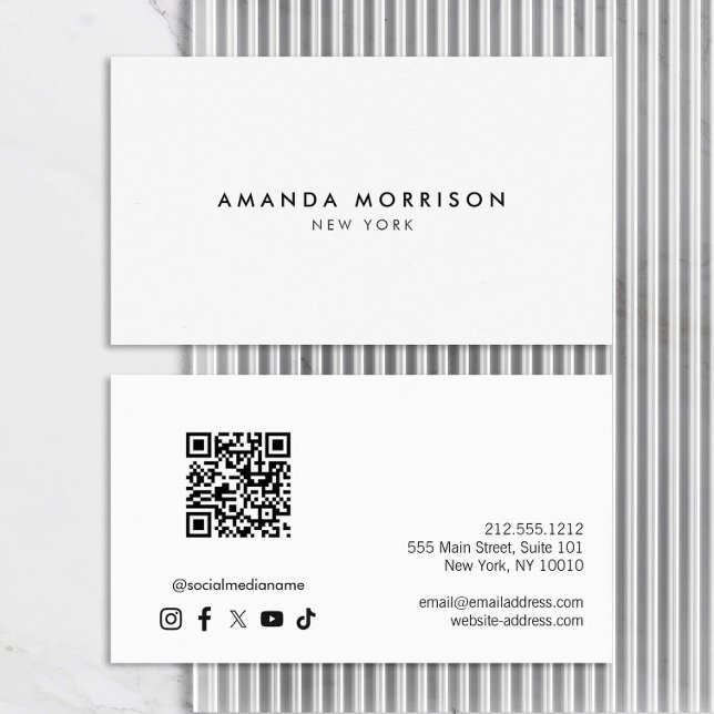 Minimalist Luxury White QR Code Social Media Business Card (Creator Uploaded)
