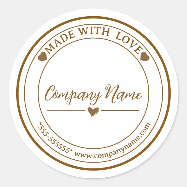 Minimalist "Made With Love" Classic Round Sticker (Front)