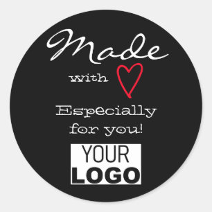 Minimalist Made with Love Red Heart Logo Black Classic Round Sticker