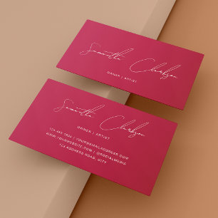 Minimalist Magenta Hot Pink Handwritten Script Business Card