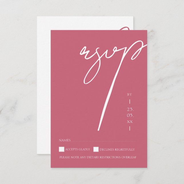 Minimalist Magenta Pink Script Typography Wedding RSVP Card (Front/Back)