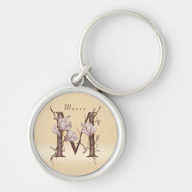 Minimalist Magnolia Monogram M Key Ring (Front)