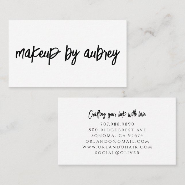 Minimalist Makeup Artist Brush Script Calligraphy Business Card (Front/Back)