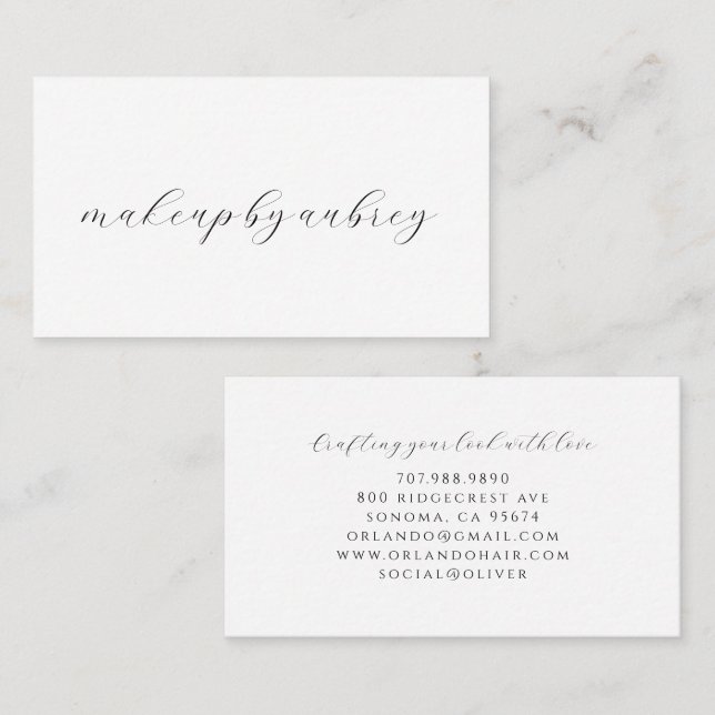 Minimalist Makeup Artist Brush Script Calligraphy Business Card (Front/Back)