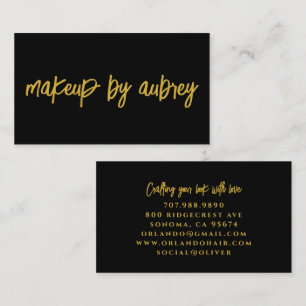 Minimalist Makeup Artist Brush Script Gold Black Business Card