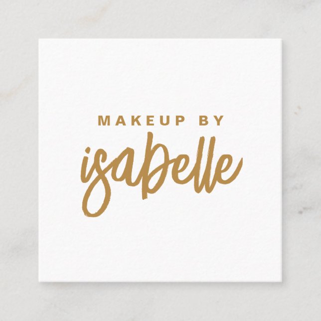 Minimalist Makeup Artist Gold Script Square Business Card (Front)