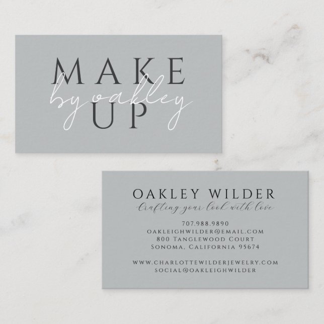 Minimalist Makeup Artist Grey Business Card (Front/Back)
