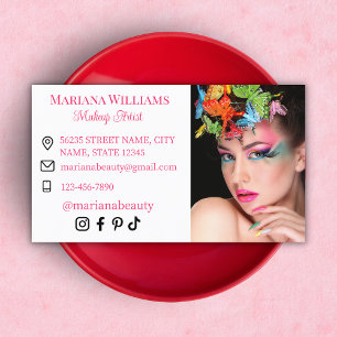 Minimalist Makeup Artist Social Media Photo Pink Business Card