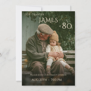Minimalist Male Family Photo 80th Birthday Invitation
