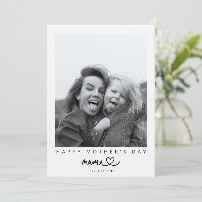 Minimalist Mama Calligraphy Happy Mother's Photo Card (Standing Front)
