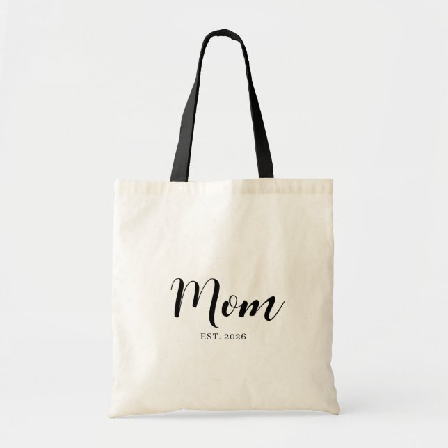 Minimalist Mama Est Date Bold Character Design Tote Bag (Front)