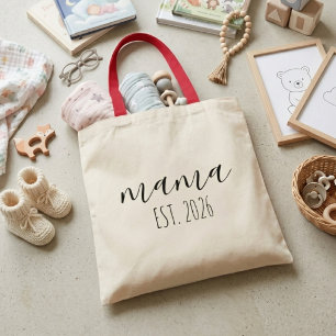 Minimalist Mama Est Year Script Statement Tote Bag