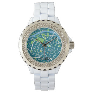 minimalist map clock in Bilbao - Blue-Green Watch