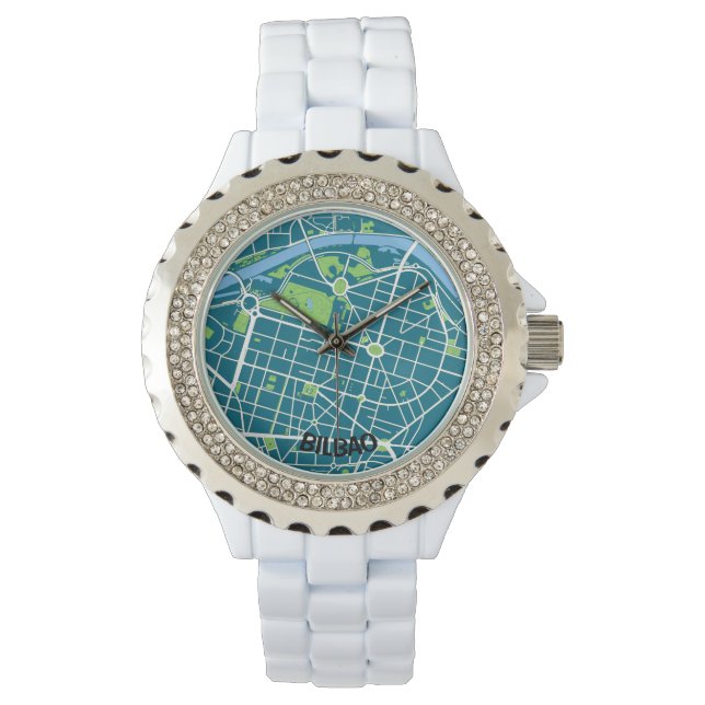 minimalist map clock in Bilbao - Blue-Green Watch (Front)
