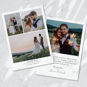 Minimalist Marble 4 Photo Wedding Thank You Card