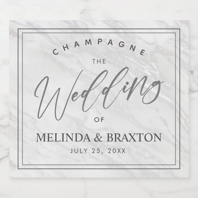 Minimalist Marble Script Wedding Sparkling Wine La Label (Single Label)